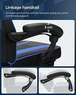 Songmics Gaming Stoel Bureaustoel, Voetensteun, In Hoogte Verstelbare Ergonomische 90-135° Kantelhoek Belasting 150 Kg Zwart Blauw -Collectie Slaapkamermeubels 4120uKBqHoL. SL500 f9a5
