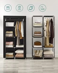Songmics Stoffen Garderobe-indeling, 2 Hangroedes/6 Planken, Aanpasbaar, Zwart -Collectie Slaapkamermeubels 41aW75grsCL. SL500 f776