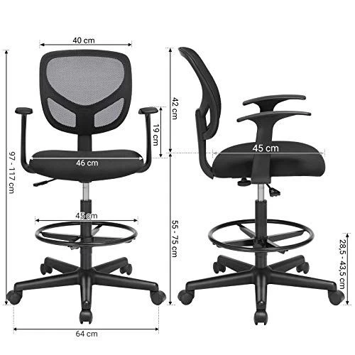 Songmics Ergonomische Bureaustoel Met Armleuningen, Hoogte 55-75 Cm, Capaciteit 120 Kg 5 Songmics Ergonomische Bureaustoel Met Armleuningen, Hoogte 55-75 Cm, Capaciteit 120 Kg - Afbeelding 3