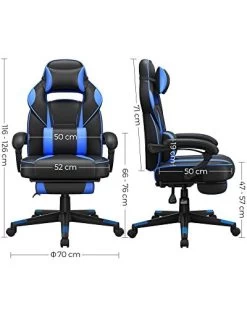 Songmics Gaming Stoel Bureaustoel, Voetensteun, In Hoogte Verstelbare Ergonomische 90-135° Kantelhoek Belasting 150 Kg Zwart Blauw -Collectie Slaapkamermeubels 41zhguIptyL. SL500 ff5d