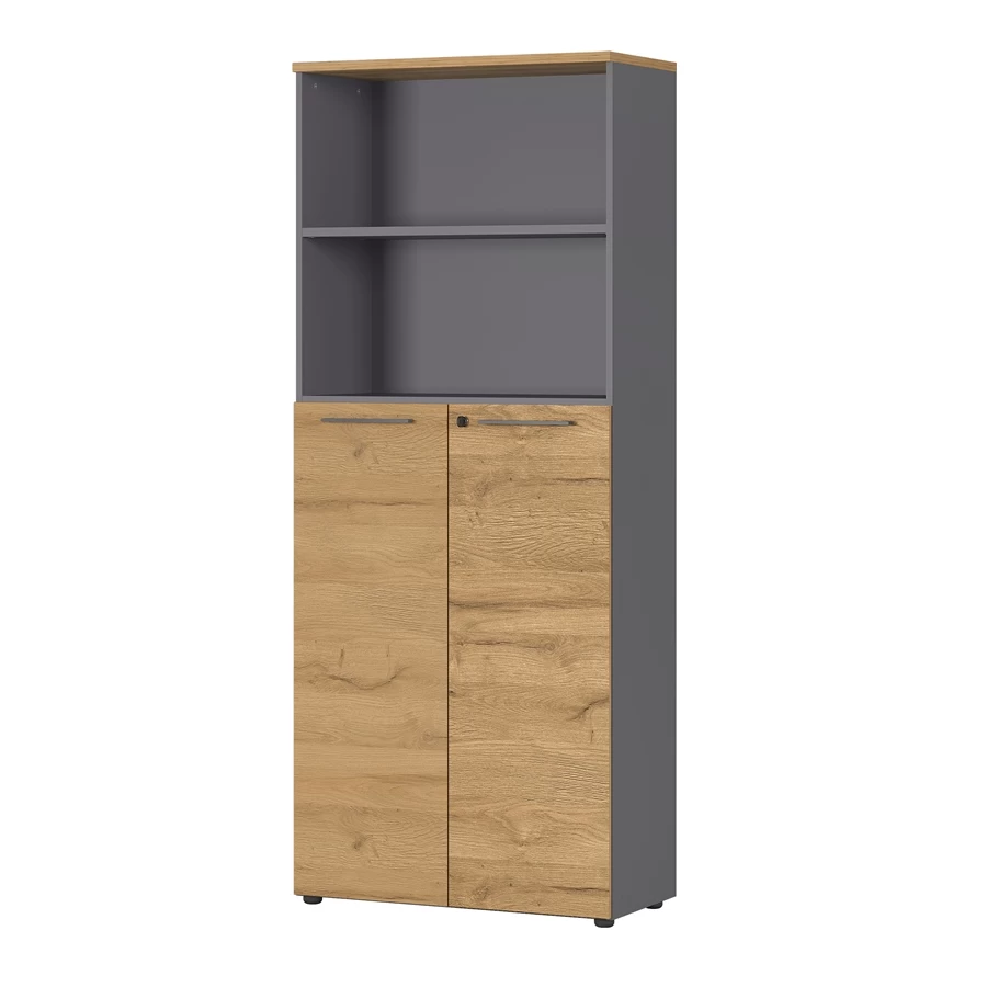 Archiefkast Osmond 80cm Met 2 Deuren & 2 Open Vakken - Eik/grafiet 3 Archiefkast Osmond 80cm Met 2 Deuren & 2 Open Vakken - Eik/grafiet