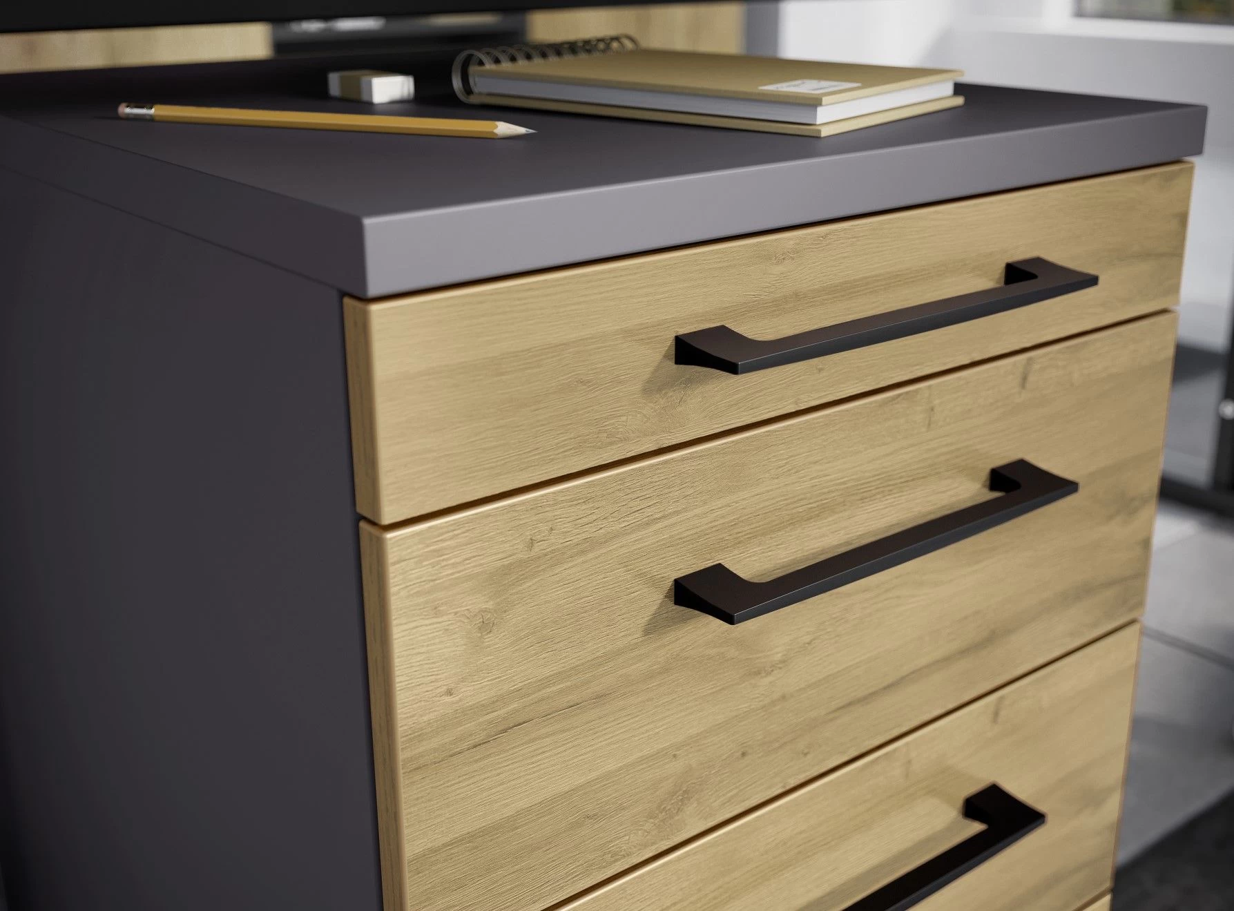 Ladeblok Presley 4 Lades - Eik/grafiet 4 Ladeblok Presley 4 Lades - Eik/grafiet - Afbeelding 2