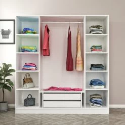 Woody Kledingkast | 100% Melamine Coating | Walnoot Wit | 180x190x52 Cm -Collectie Slaapkamermeubels 506MNR2432 20 204 3ab3