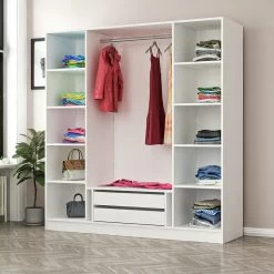 Woody Kledingkast | 100% Melamine Coating | Walnoot Wit | 180x190x52 Cm -Collectie Slaapkamermeubels 506MNR2432 20 205 c4b6