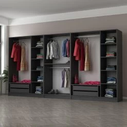 Moderne Woody Fashion Garderobe | Antraciet | 100% Melamine Vacht".