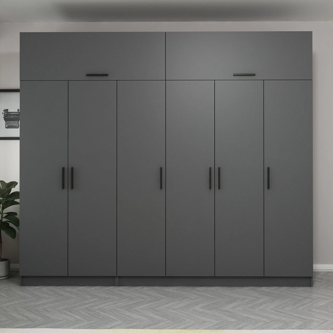 Woody Kledingkast | Planken | 100% Melamine | Antraciet 3 Woody Kledingkast | Planken | 100% Melamine | Antraciet