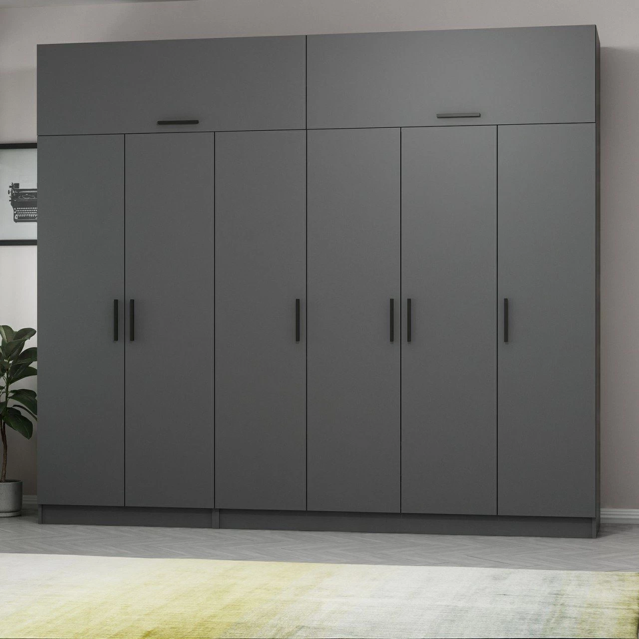 Woody Kledingkast | Planken | 100% Melamine | Antraciet 10 Woody Kledingkast | Planken | 100% Melamine | Antraciet - Afbeelding 8