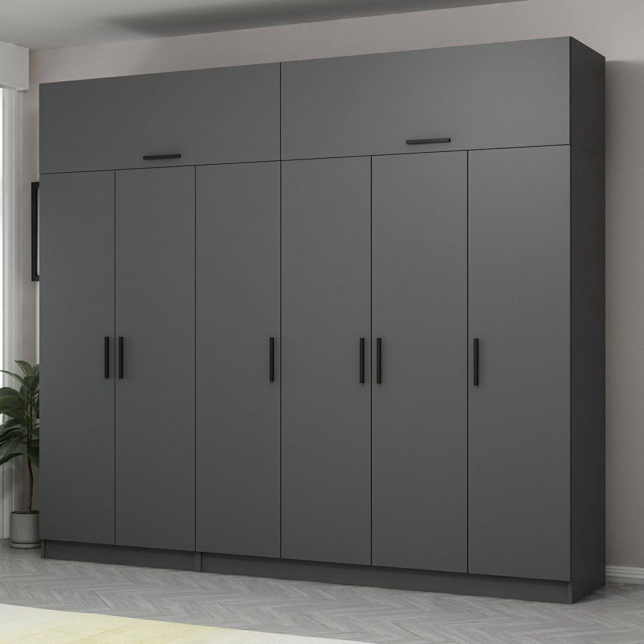 Woody Kledingkast | Planken | 100% Melamine | Antraciet 9 Woody Kledingkast | Planken | 100% Melamine | Antraciet - Afbeelding 7