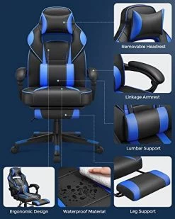 Songmics Gaming Stoel Bureaustoel, Voetensteun, In Hoogte Verstelbare Ergonomische 90-135° Kantelhoek Belasting 150 Kg Zwart Blauw -Collectie Slaapkamermeubels 519 22SfJjL. SL500 14f3