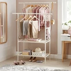 Songmics Metalen Kledingstandaard: Belastbaar Tot 70 Kg, Eenvoudige Montage, 2 Planken, 2 Hangstangen