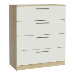 Commode Nelli 80cm 4 Lades - Wit/eik