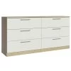 Commode Nelli 150cm 6 Lades - Wit/eik -Collectie Slaapkamermeubels 5609875133889 749c