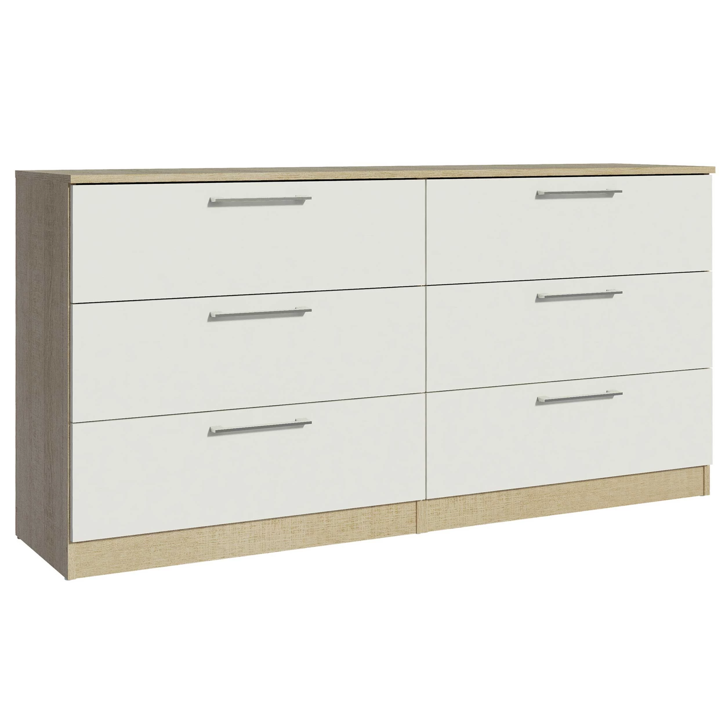 Commode Nelli 150cm 6 Lades - Wit/eik 3 Commode Nelli 150cm 6 Lades - Wit/eik