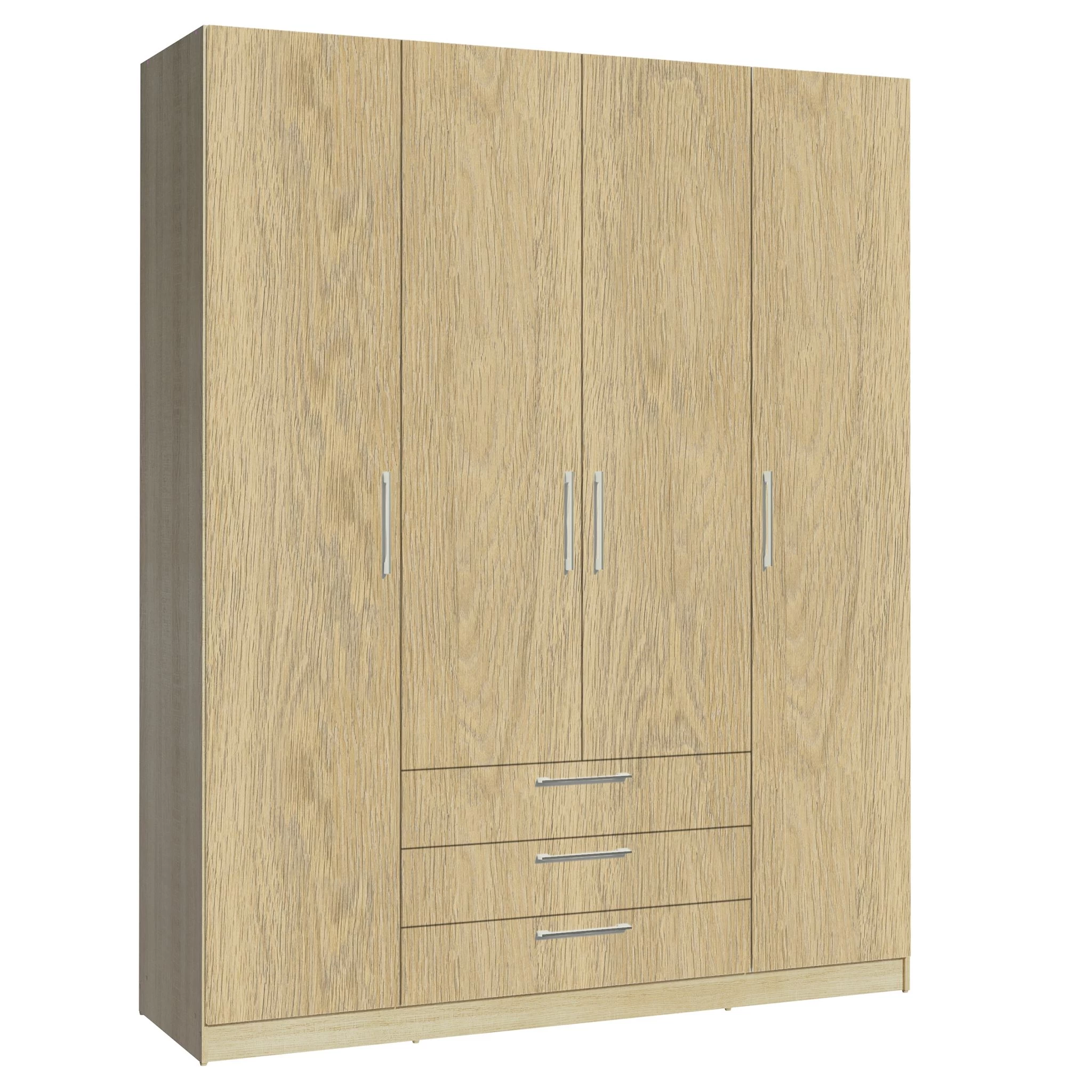 Kledingkast Tarn 160cm Met 4 Deuren & 3 Lades - Eik 3 Kledingkast Tarn 160cm Met 4 Deuren & 3 Lades - Eik