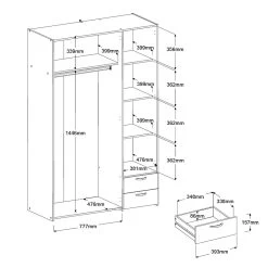Opbergkast Salvador Spiegel, 3 Deuren & 2 Laden - Wit -Collectie Slaapkamermeubels 6510 6511 a3pm picto mm 2 b591