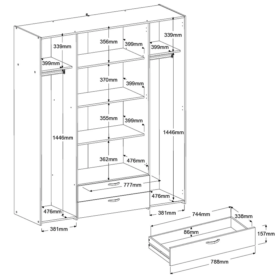 Opbergkast Salvador Spiegels, 4 Deuren & 2 Laden - Sonoma Eik 5 Opbergkast Salvador Spiegels, 4 Deuren & 2 Laden - Sonoma Eik - Afbeelding 3