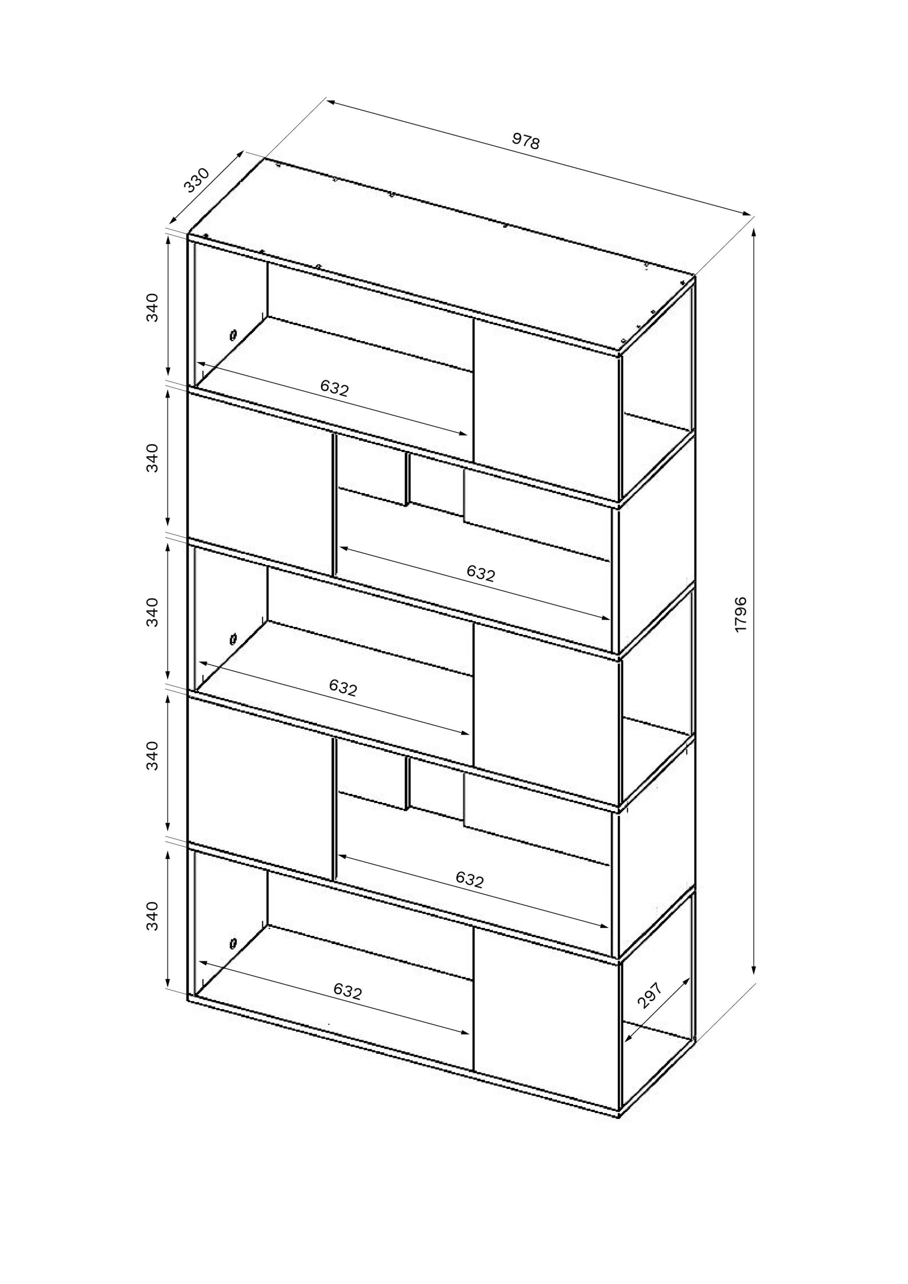 Boekenkast Rossi - Eik/zwart 5 Boekenkast Rossi - Eik/zwart - Afbeelding 3