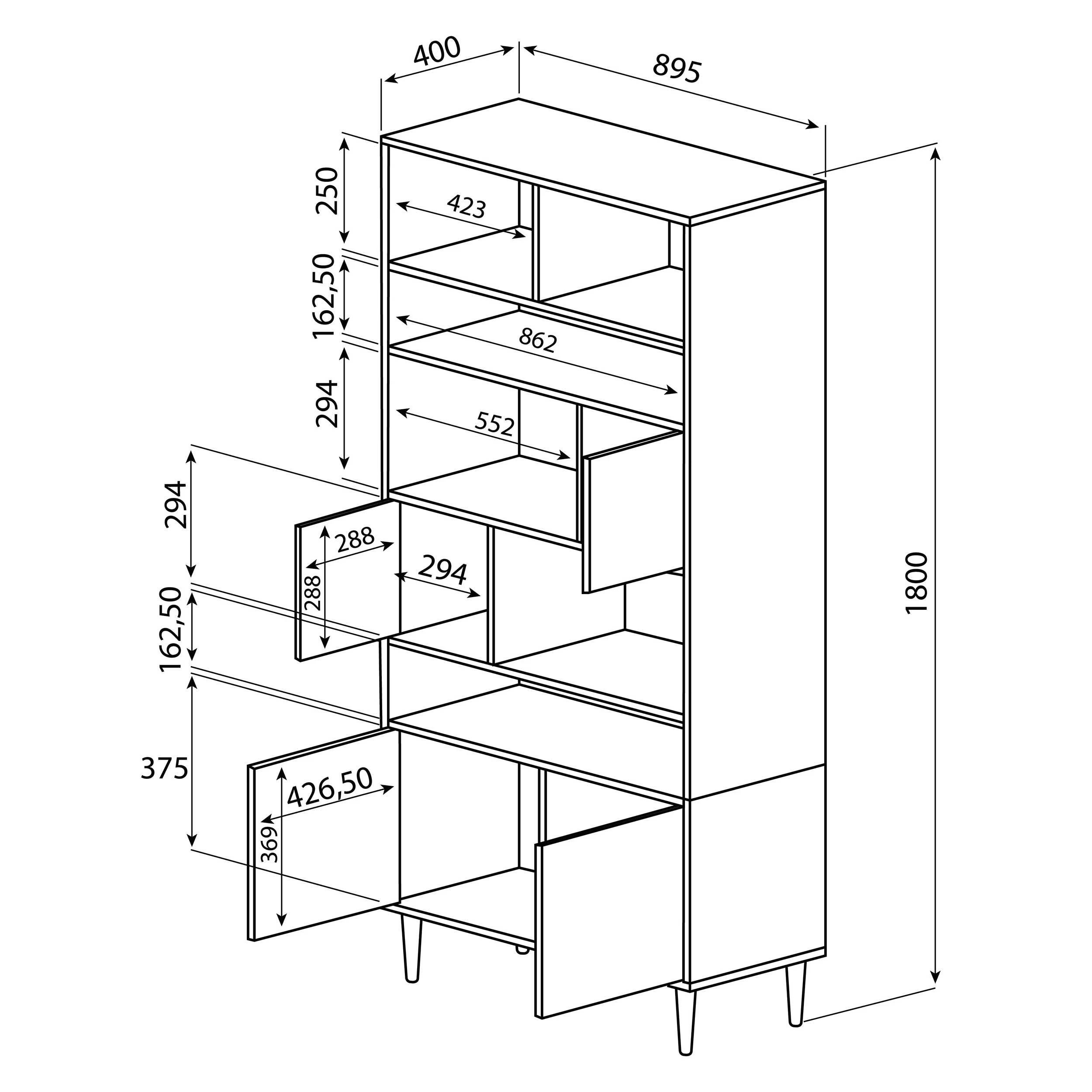 Boekenkast Horizon Groot - Eik/zwart 5 Boekenkast Horizon Groot - Eik/zwart - Afbeelding 3