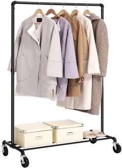 Songmics Metalen Kledingrek Op Wielen Voor Zwaar Gebruik, Geschikt Voor 90 Kg