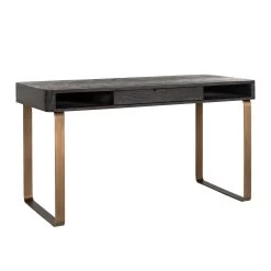 RICHMOND Bureau Bony 140cm Met 1 Lade Visgraatmotief - Zwart/goud Geborsteld -Collectie Slaapkamermeubels 7371 1 2f85
