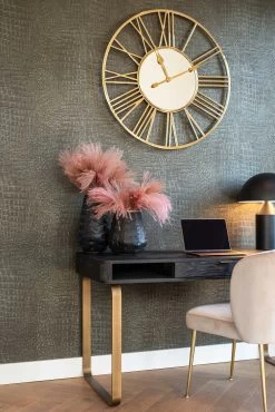 RICHMOND Bureau Bony 140cm Met 1 Lade Visgraatmotief - Zwart/goud Geborsteld -Collectie Slaapkamermeubels 7371 KK 0060 S4506 KHAKI VELVET VA 0096 VA 0097 LB 0096 SETTING 3 8022