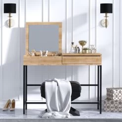 Elegante Eiken Zwarte Make-up Tafel - Opbergruimte En Stijl