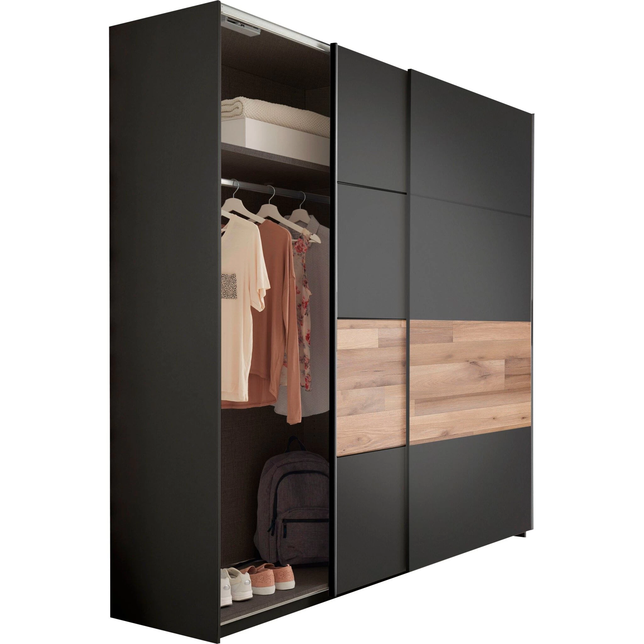 Kledingkast Aquino 215cm 2 Deuren - Grafiet/eik 7 Kledingkast Aquino 215cm 2 Deuren - Grafiet/eik - Afbeelding 5