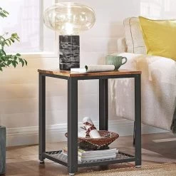 Bijzettafeltje Bill 45x45 1 Legplank - Rustiek Bruin/zwart