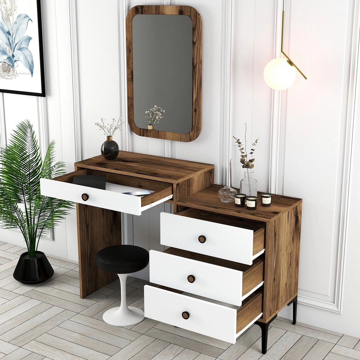 Woody Fashion Dresser | 100% Melaminegecoat Met Een Dikte Van 18 Mm | 40 X 124 X 84 Cm | Metalen Poten | Kleur: Walnootwit 7 Woody Fashion Dresser | 100% Melaminegecoat Met Een Dikte Van 18 Mm | 40 X 124 X 84 Cm | Metalen Poten | Kleur: Walnootwit - Afbeelding 5