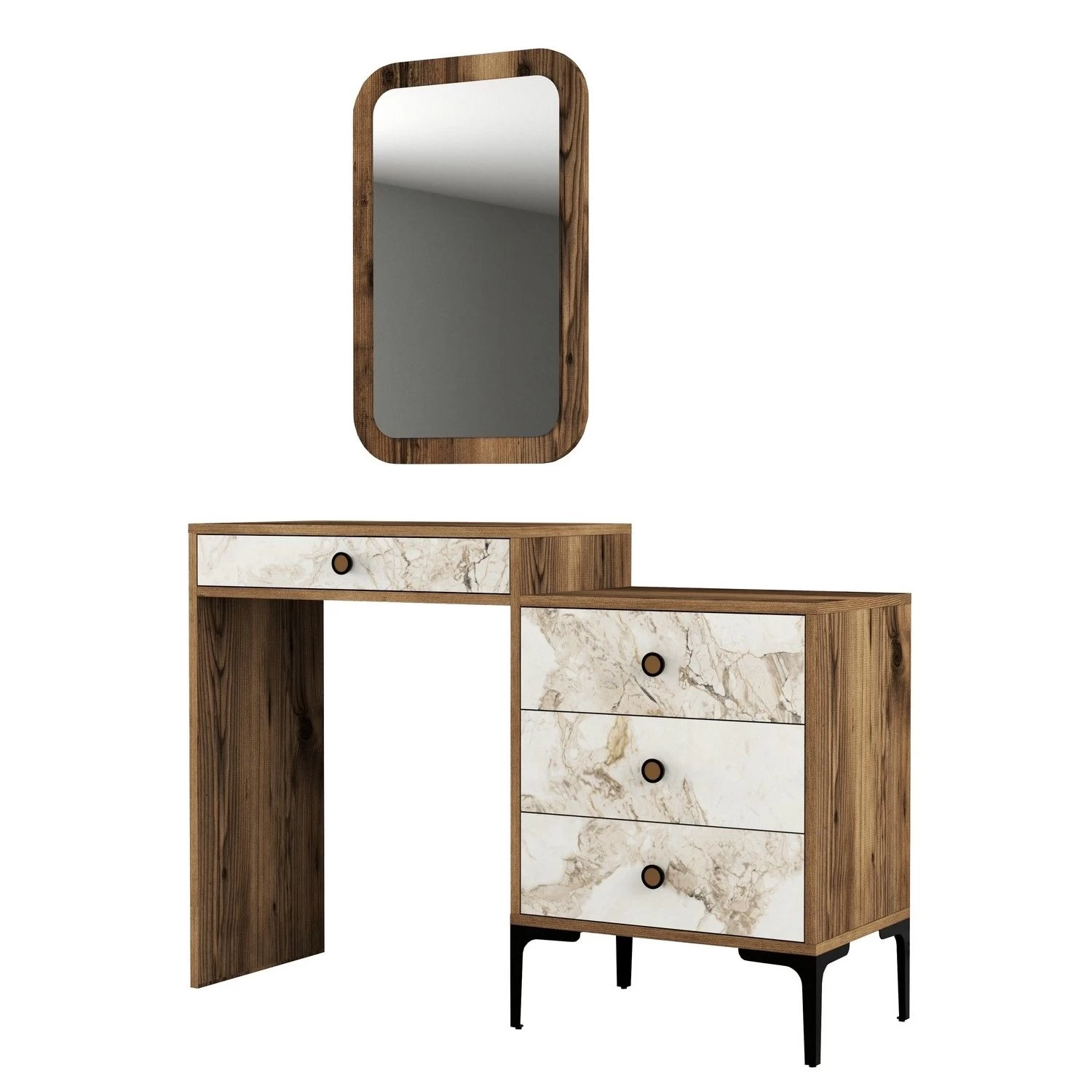 Woody Fashion Dresser | 100% Melaminegecoat Spaanplaathout Van 18 Mm Dik | Metalen Poten | Kleur: Walnootwit 5 Woody Fashion Dresser | 100% Melaminegecoat Spaanplaathout Van 18 Mm Dik | Metalen Poten | Kleur: Walnootwit - Afbeelding 3