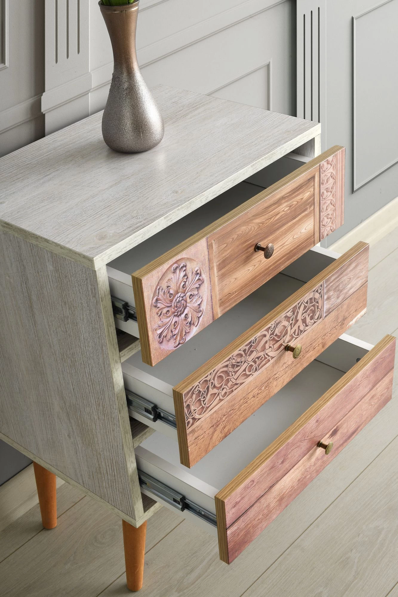 Ladekast Aurelia - Walnoot/wit 6 Ladekast Aurelia - Walnoot/wit - Afbeelding 4