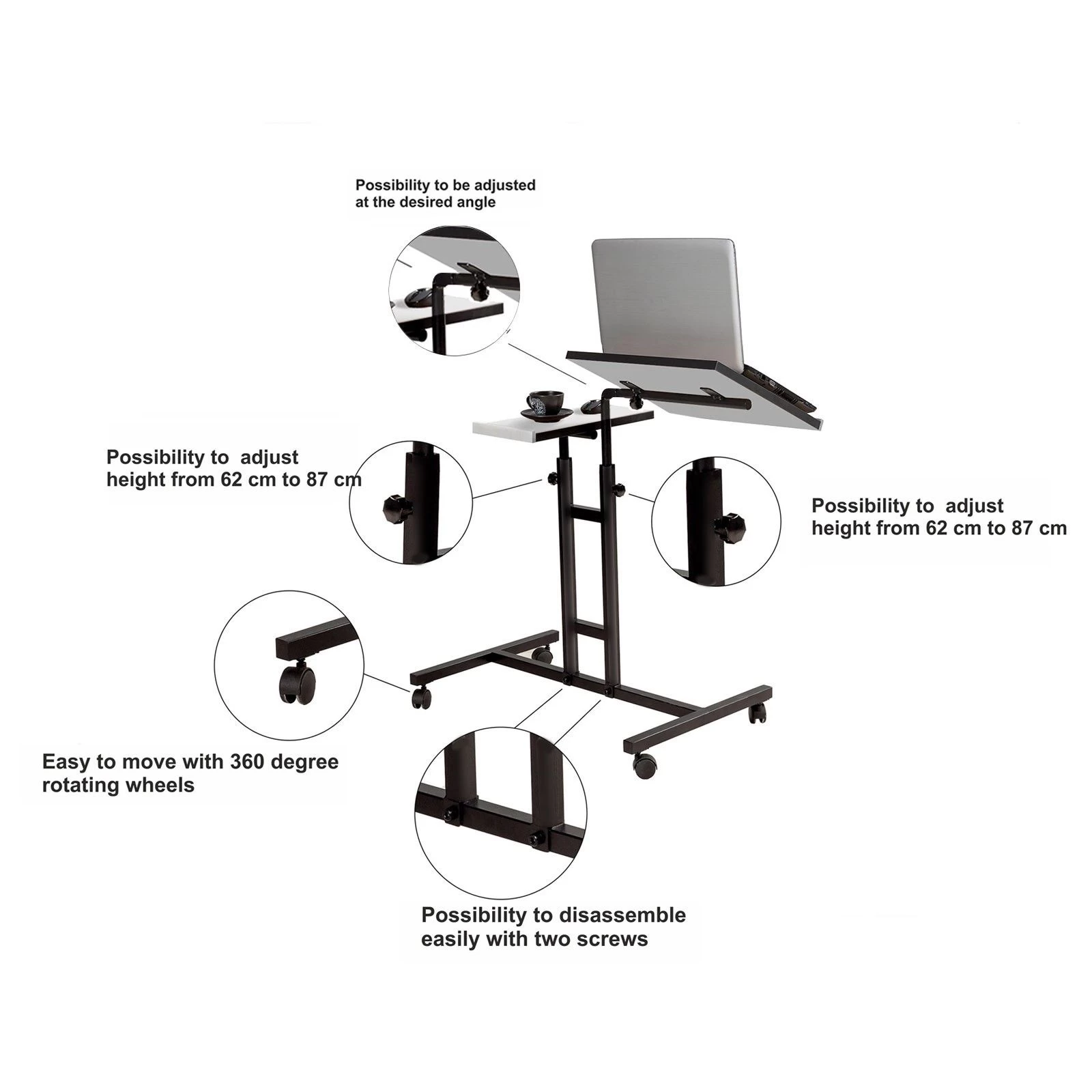 Laptoptafel Sapphire | 45,5 X 67 X 87 Cm | Metalen Frame | Kleur: Wit-Zwart 4 Laptoptafel Sapphire | 45,5 X 67 X 87 Cm | Metalen Frame | Kleur: Wit-Zwart - Afbeelding 2