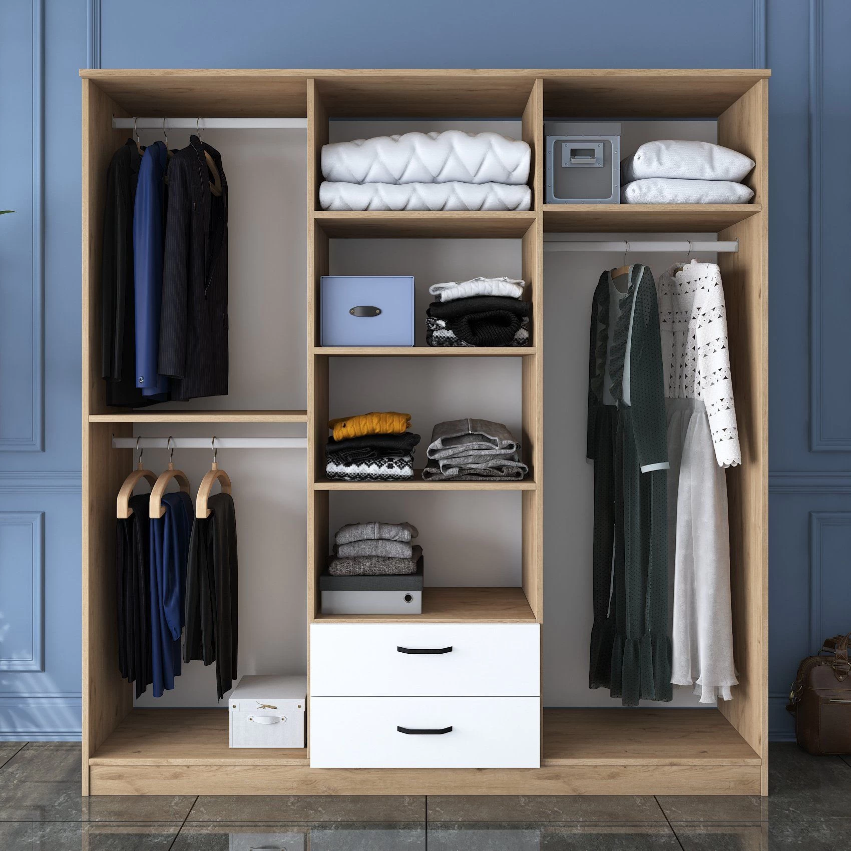 Locelso Walnoot Witte Kledingkast | 100% Gemelamineerd | 18mm Dikte 8 Locelso Walnoot Witte Kledingkast | 100% Gemelamineerd | 18mm Dikte - Afbeelding 6