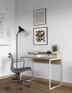 Bureau Rise 100cm - Eik/wit -Collectie Slaapkamermeubels 9003.053948 Rise Desk Light Oak Pure White 6 c174