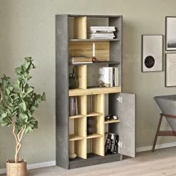 Boekenplank Yardley | 75,6 X 25 X 170 | Eiken-Zilver-design -Collectie Slaapkamermeubels 921YRD1140 20 204 c4d5