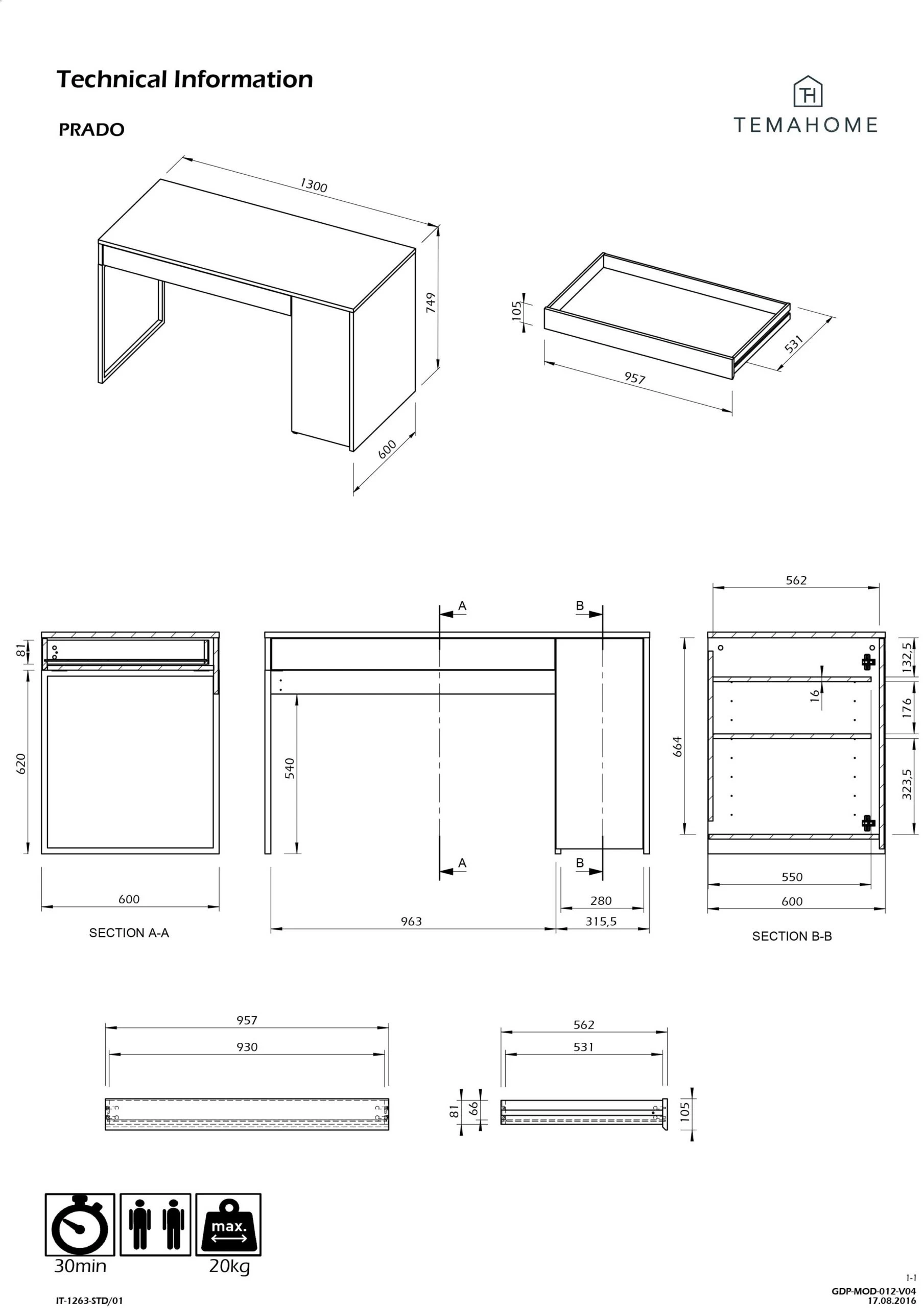 Bureau Prado 130cm - Wit/chroom 5 Bureau Prado 130cm - Wit/chroom - Afbeelding 3