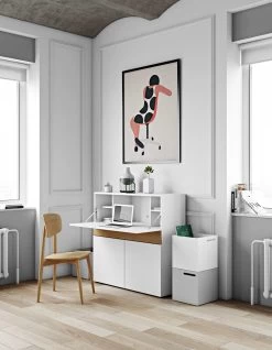 Bureau/opbergkast Fox 110cm - Wit/eik -Collectie Slaapkamermeubels 9500.052606 Focus Home Office Pure White Oak 11 521f