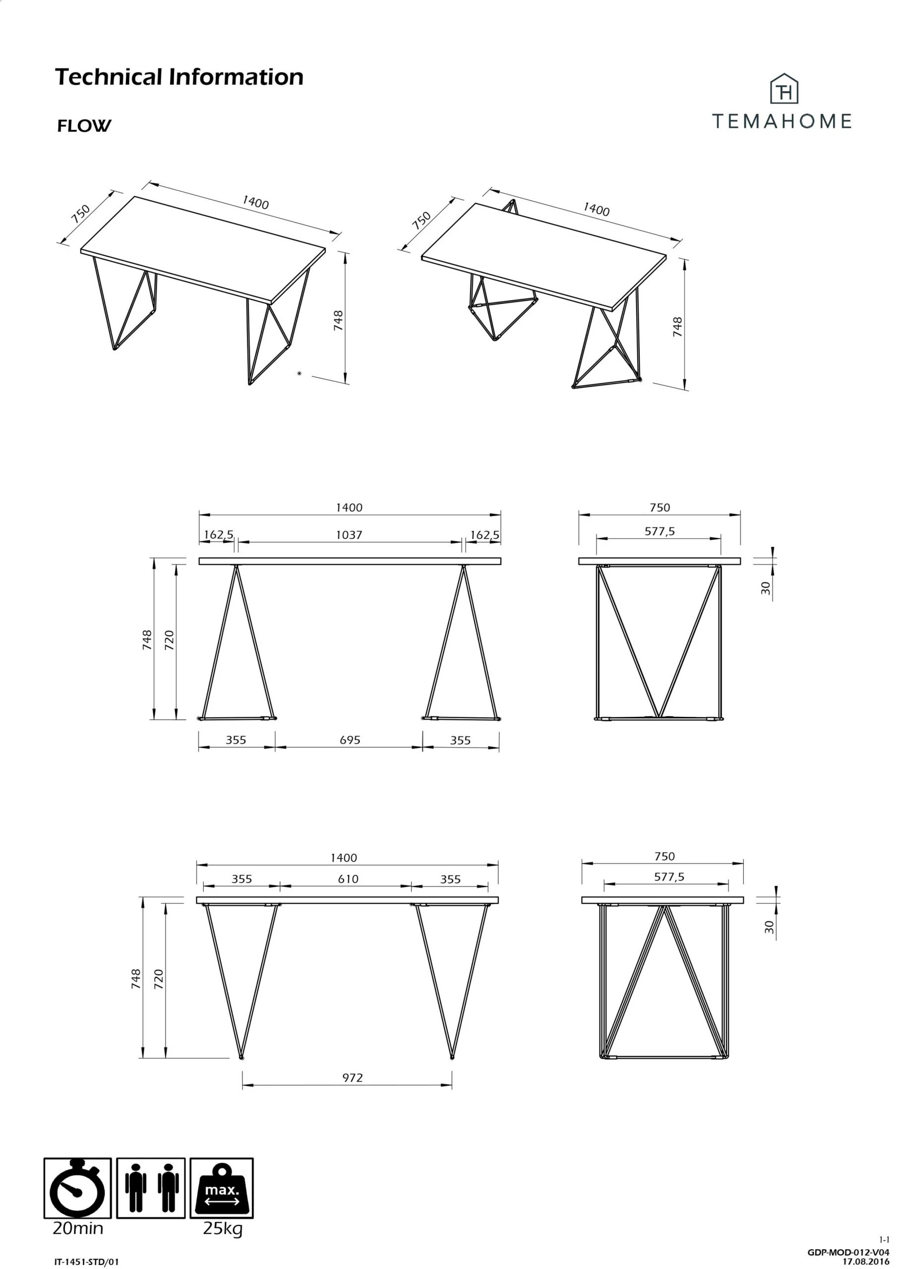 Bureau Flo - Wit/zwarte Pootjes 5 Bureau Flo - Wit/zwarte Pootjes - Afbeelding 3