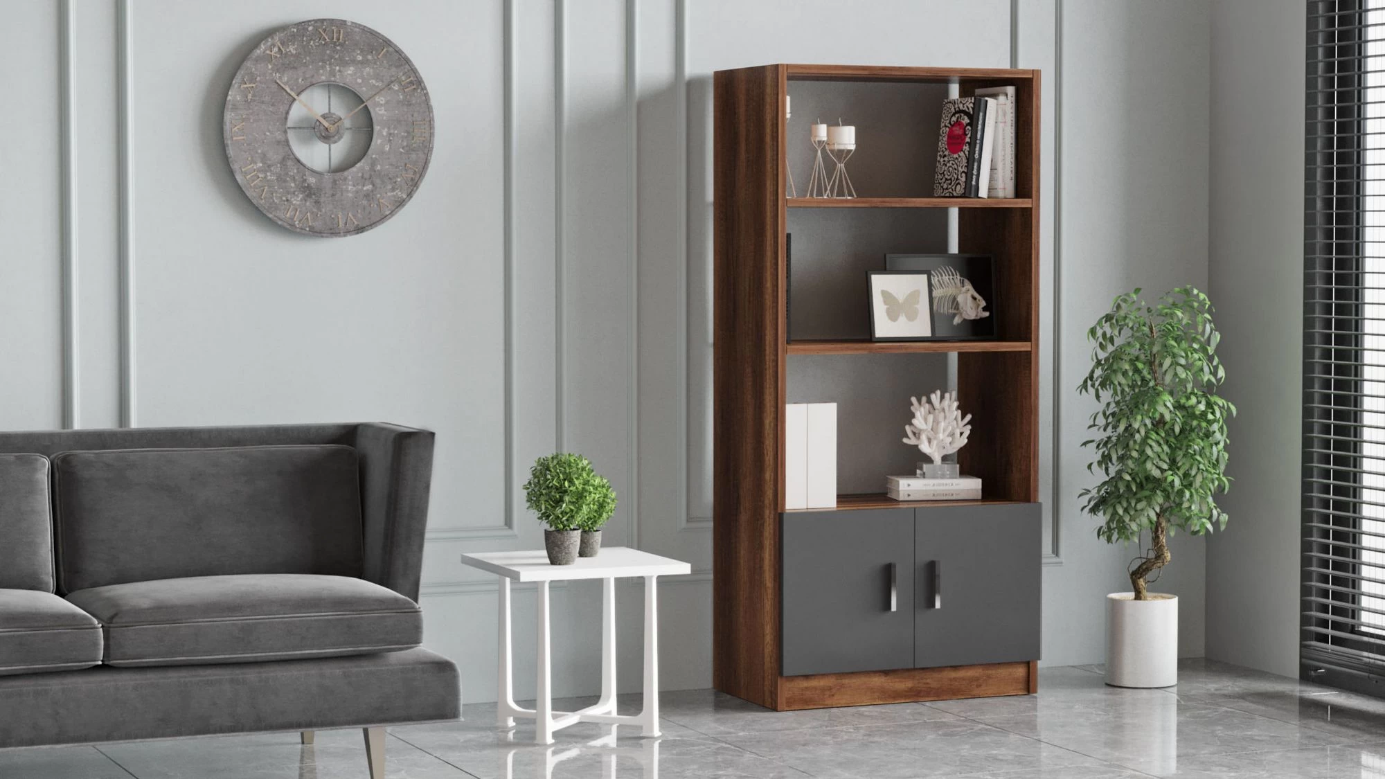 Boekenplank Locelso | 63,6 X 37,6 X 140 Cm | Walnut Anthracite-decor 7 Boekenplank Locelso | 63,6 X 37,6 X 140 Cm | Walnut Anthracite-decor - Afbeelding 5