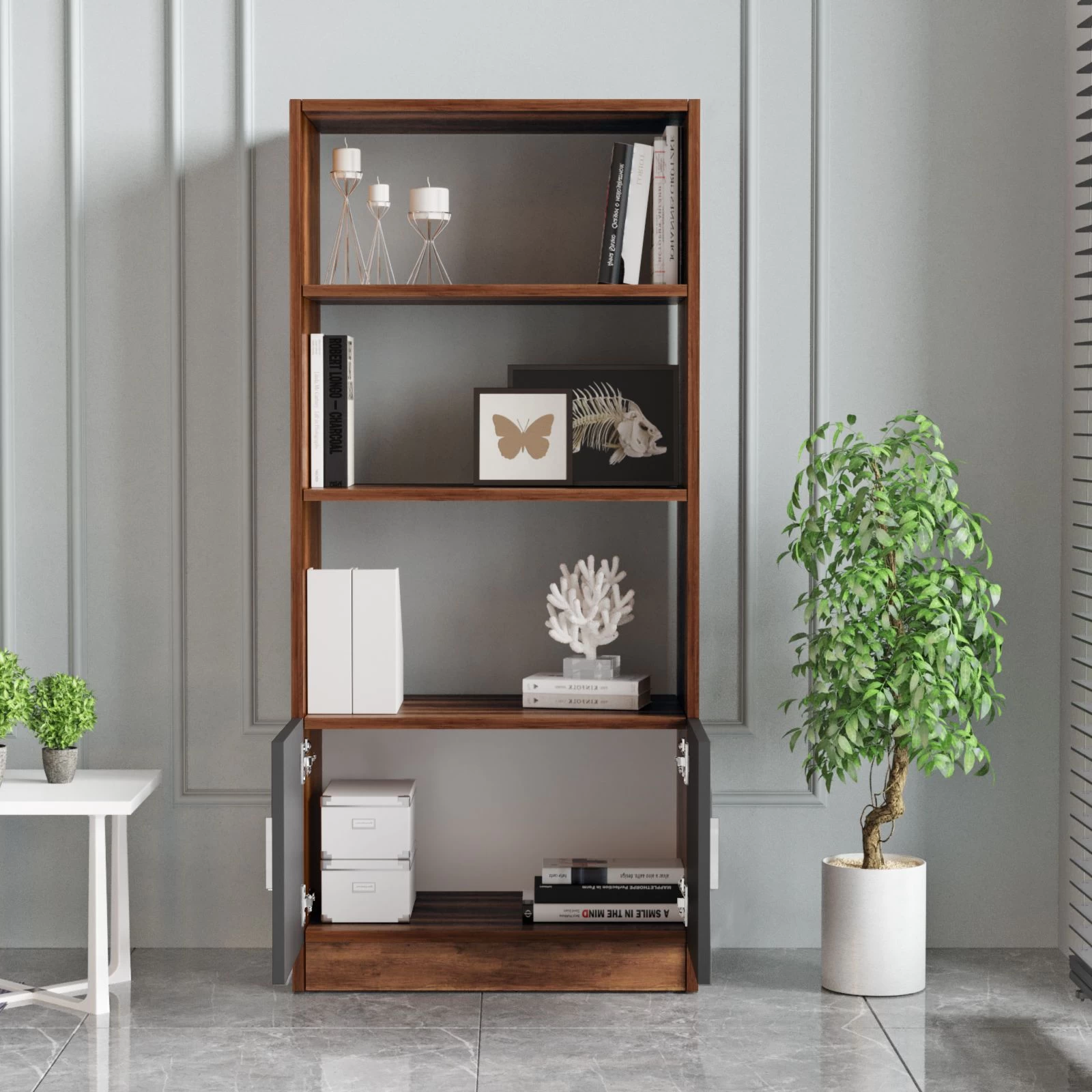 Boekenplank Locelso | 63,6 X 37,6 X 140 Cm | Walnut Anthracite-decor 6 Boekenplank Locelso | 63,6 X 37,6 X 140 Cm | Walnut Anthracite-decor - Afbeelding 4