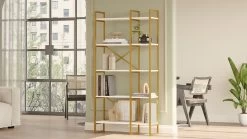 Locelso Boekenplank | 18mm Gemelamineerd | Metalen Frame | 87" Breedte | Wit Goud -Collectie Slaapkamermeubels 956LCS1425 20 203 3339