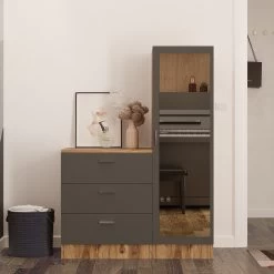 Multifunctionele Kast Locelso | Melaminegecoat | 3 Laden | Atlantic Pine Antraciet -Collectie Slaapkamermeubels 956LCS1521 20 202 ea28