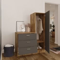 Multifunctionele Kast Locelso | Melaminegecoat | 3 Laden | Atlantic Pine Antraciet -Collectie Slaapkamermeubels 956LCS1521 20 204 d1ce