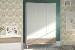 Kledingkast Hardy 135cm Met 3 Deuren - Wit/eik -Collectie Slaapkamermeubels AALBORG 3500 AR3P 9115