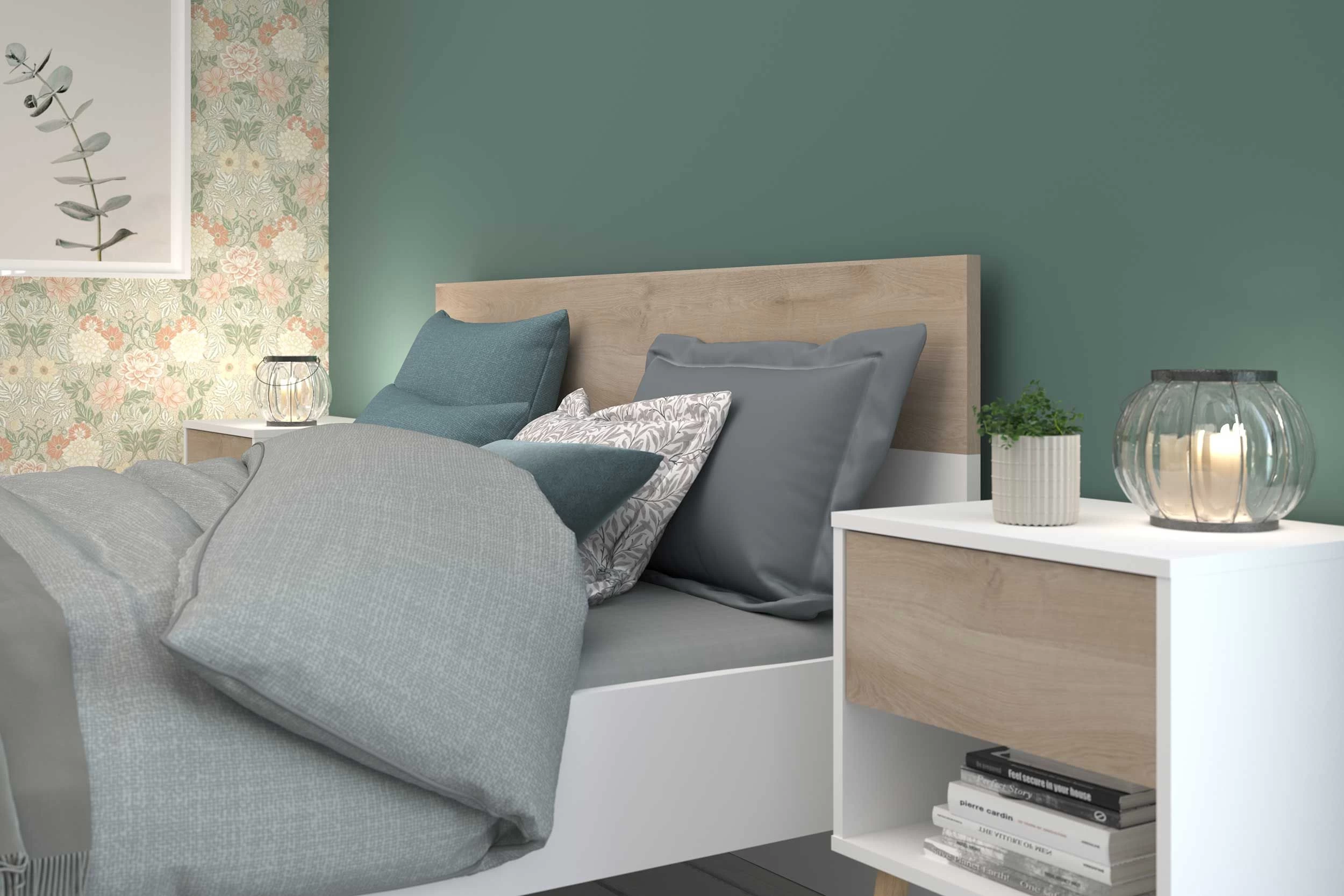 Nachtkastje Hardy 44cm 1 Lade - Wit/eik 8 Nachtkastje Hardy 44cm 1 Lade - Wit/eik - Afbeelding 6