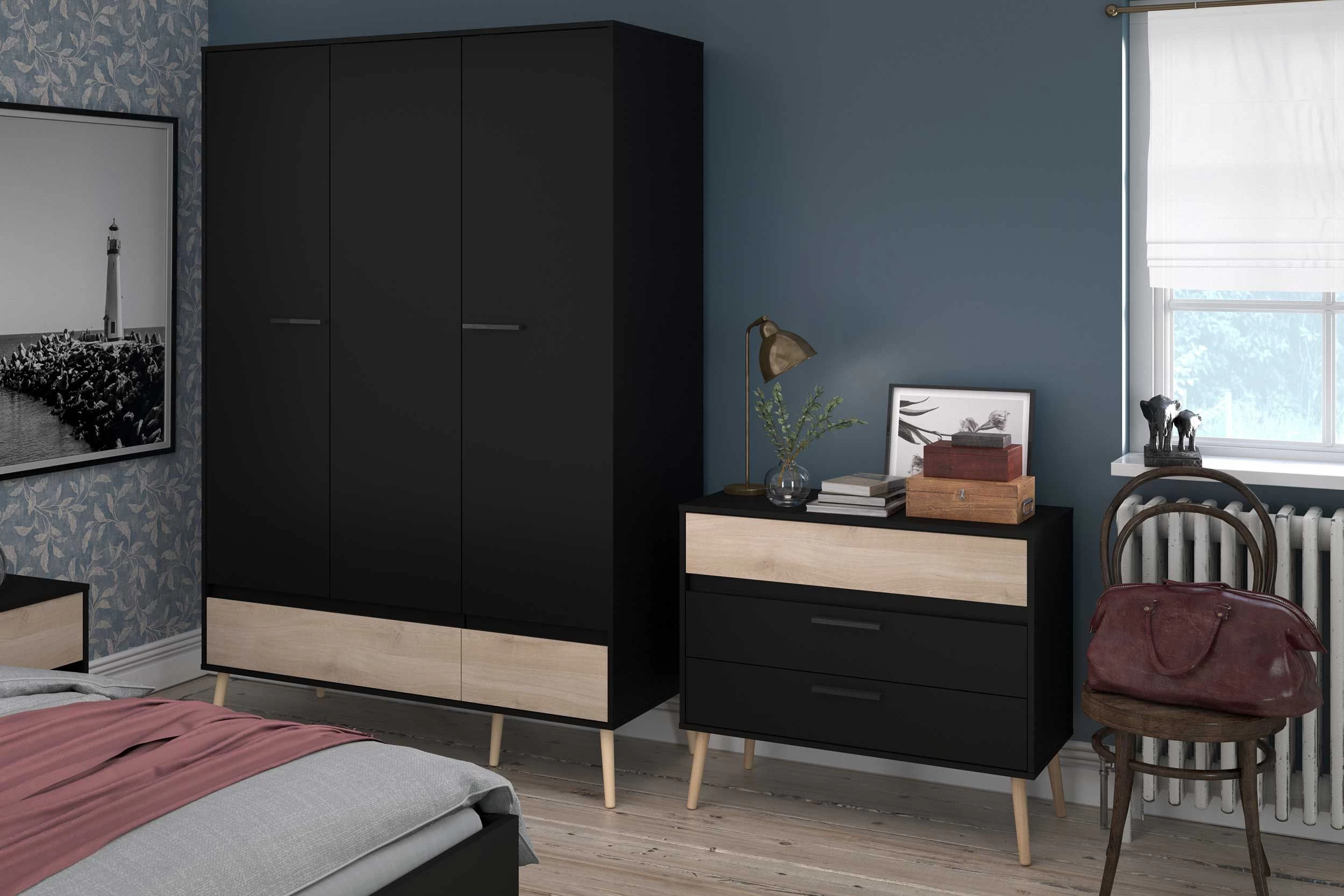 Ladekast Hardy 91cm Met 3 Lades - Zwart/eik 11 Ladekast Hardy 91cm Met 3 Lades - Zwart/eik - Afbeelding 9