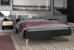 Tweepersoonsbed Hardy 160x200 - Zwart/eik -Collectie Slaapkamermeubels AALBORG 3501 L140 CH1T ed7f