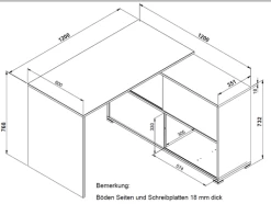 Hoekbureau Tyson 120x120 Cm - Antraciet/eik -Collectie Slaapkamermeubels Afbeelding2 a2f8