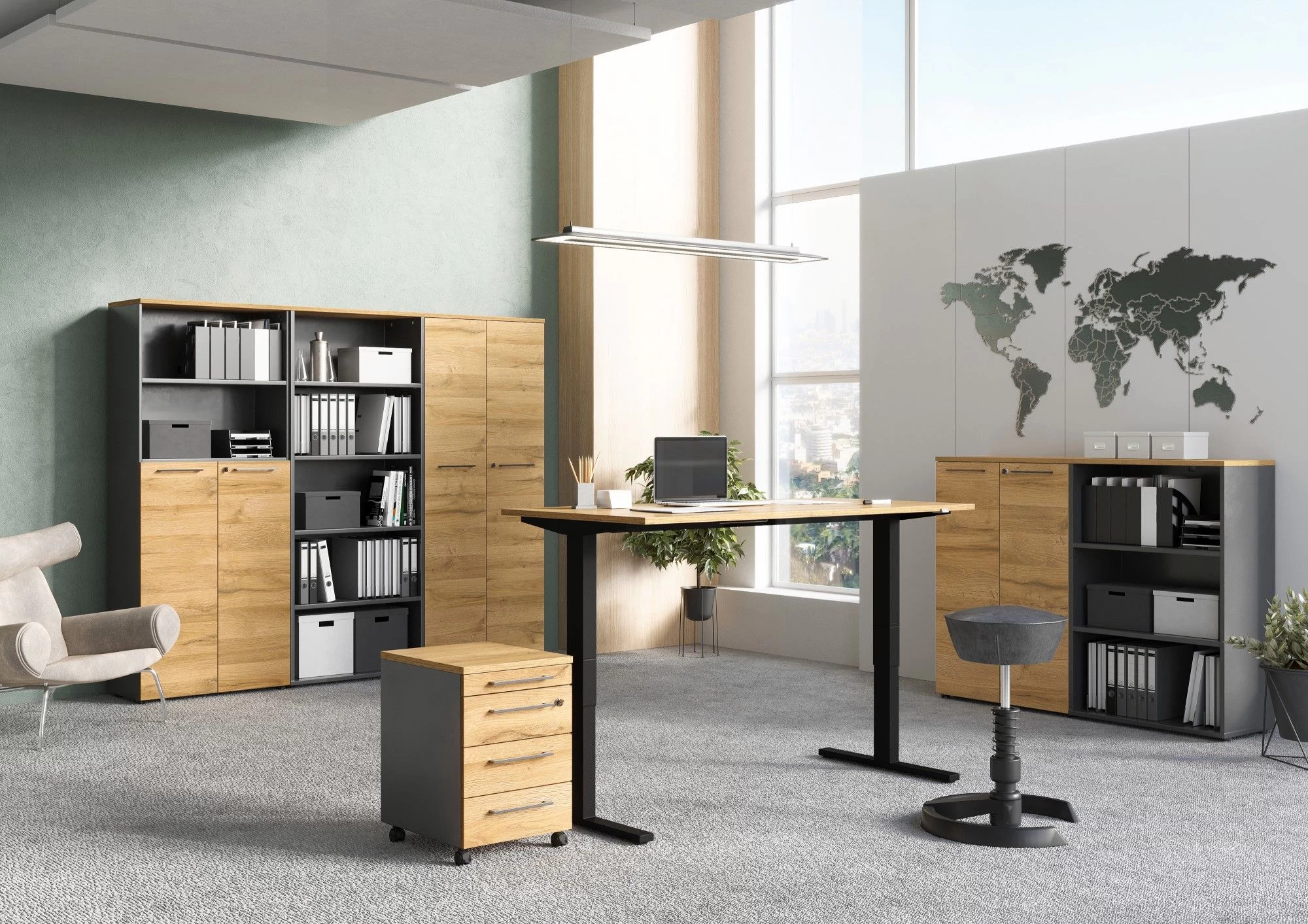 Zit-sta Bureau Osmond 180cm Elektrisch Verstelbaar - Eik/zwart 6 Zit-sta Bureau Osmond 180cm Elektrisch Verstelbaar - Eik/zwart - Afbeelding 4