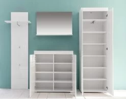 Garderobeset Amanda | Paneel, Spiegel, Opberg- En Kolomkast | High Glossy White -Collectie Slaapkamermeubels Amanda GD 1393 911 01 frontal geoeffnet ad32